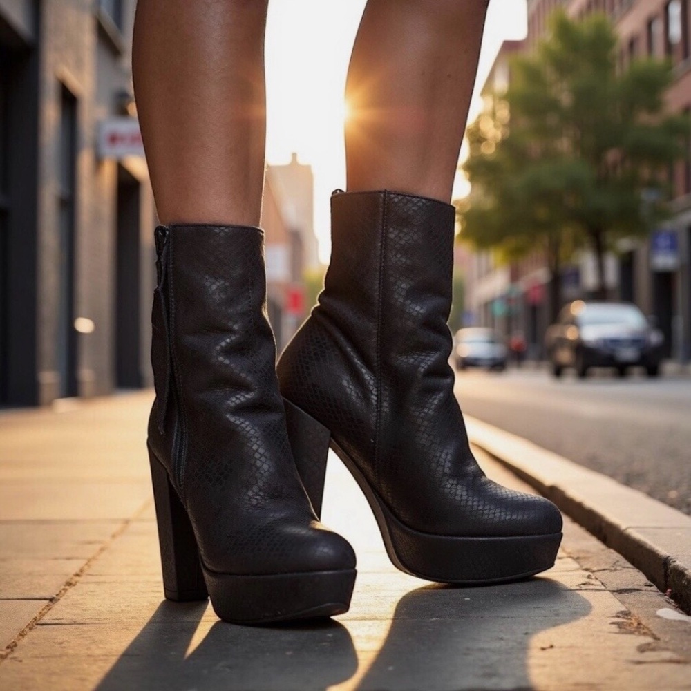 Y2K Black Chunky Heel Ankle Boots 11M